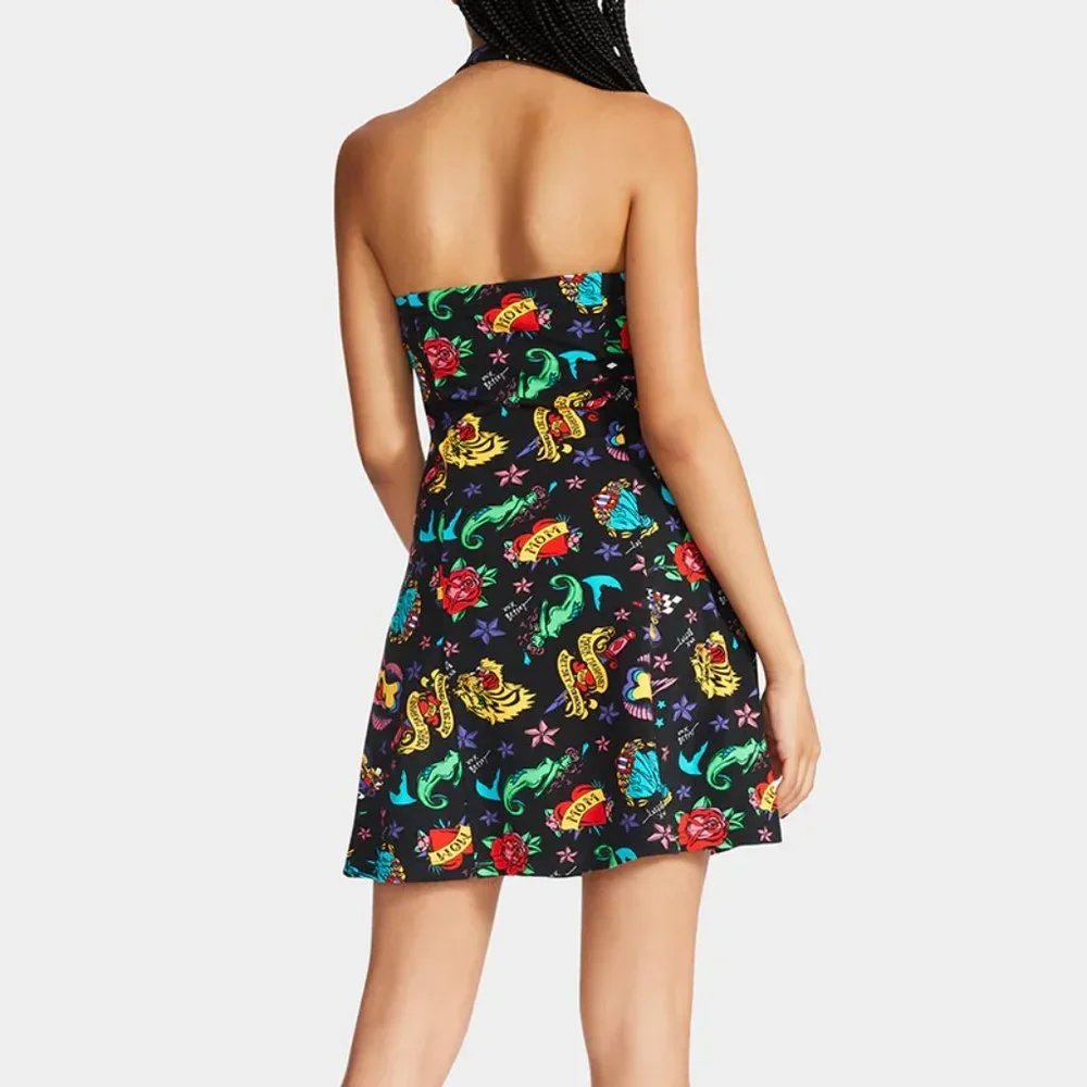 Betsey Johnson 80th Bash Tattoo Sweetheart Halter Trapeze Dress, Size XXL NWT - Picture 2 of 7